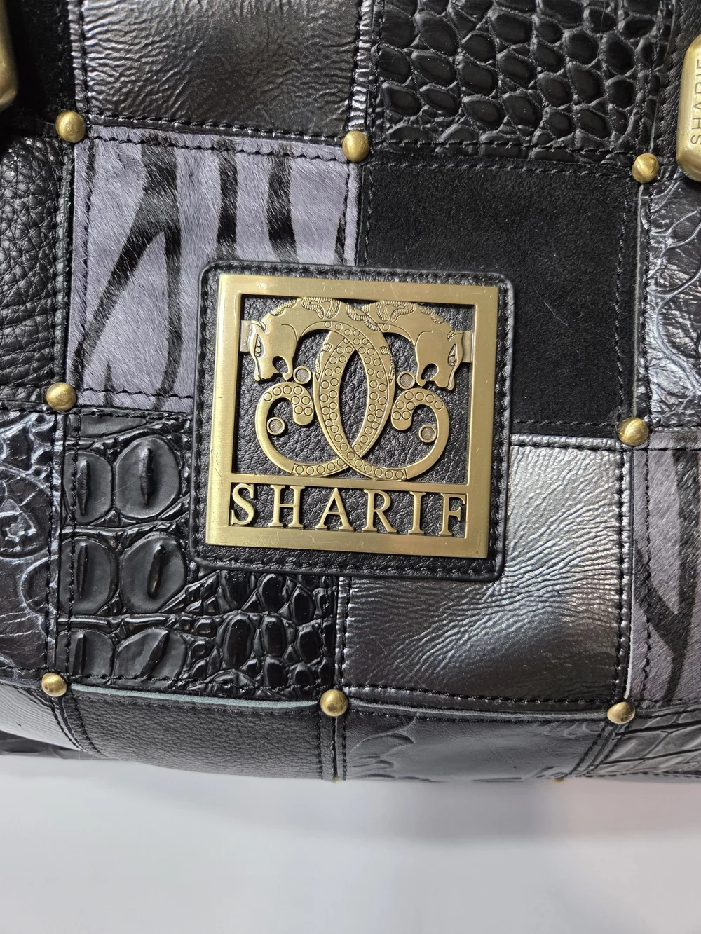 Sharif Black And Grey Patchwork Leather Tote Bag